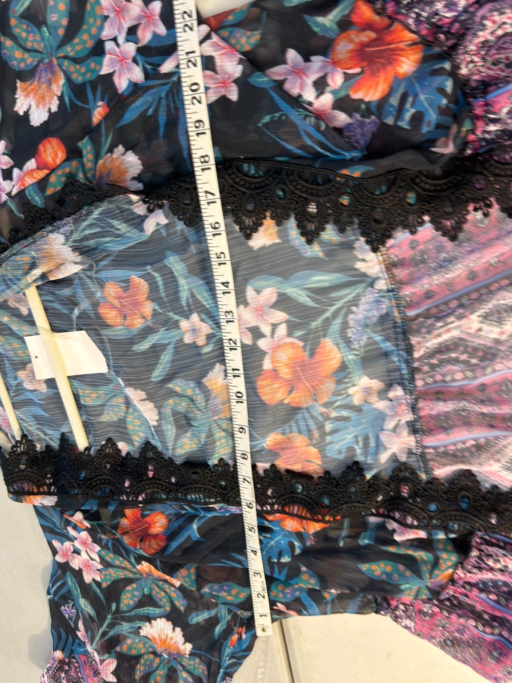 Floral Lace Accent Dress Top - Blue Multi color tunic cardigan 2X - Picture 8 of 9